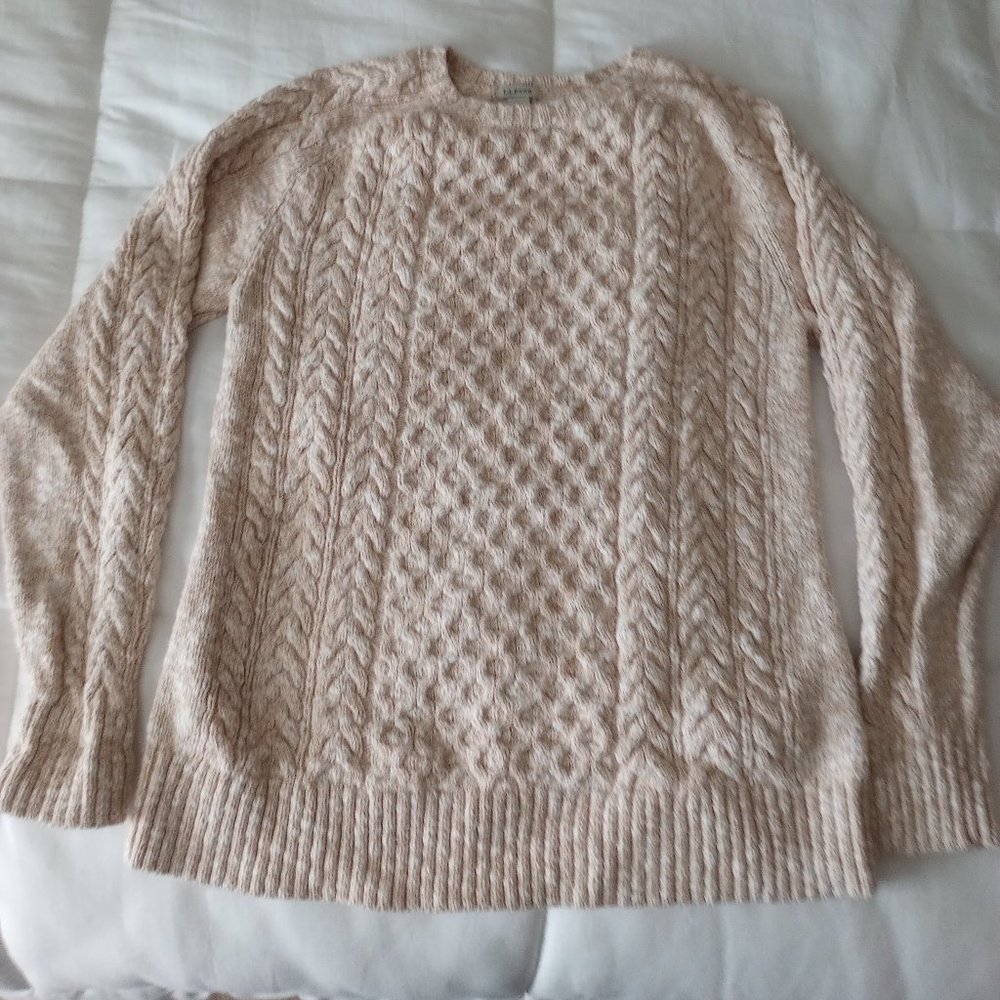 LLBean cream cable knit crew neck sweater